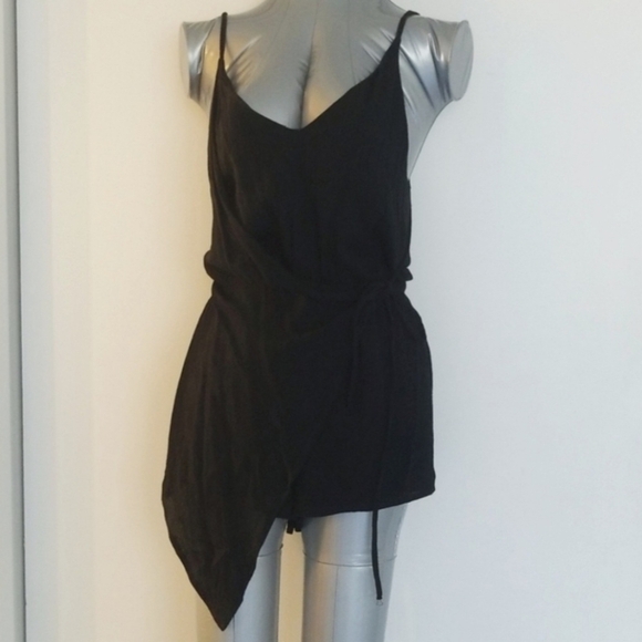 Lucca Black Asymmetrical Wrap Romper Women's Small S Spaghetti Strap Plunge Neck - Picture 2 of 9